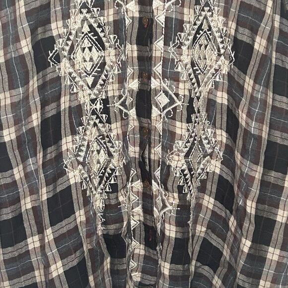 Johnny Was Tunic Top Blouse 3J Workshop Plaid Embroidered Button-Down Size XL - Picture 6 of 8